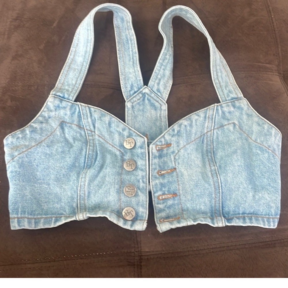LF Blue and White Buttoned Bustier Crop Top